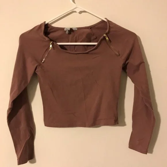 ✨ Charlotte Russe Crop Top Zipper Mauve Pink - Picture 1 of 2